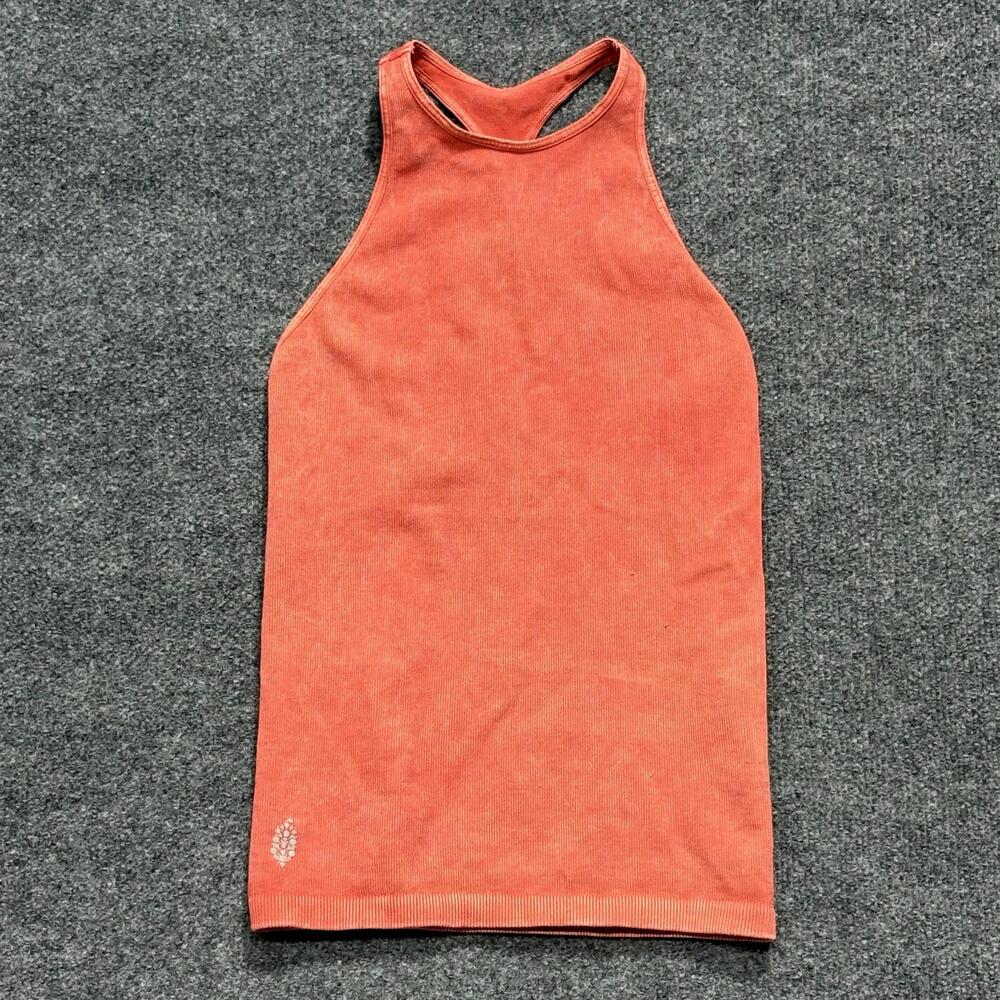 Free People Movement Tank Top Womens XS/S Orange Ribbed High Neck Crop Racerback
